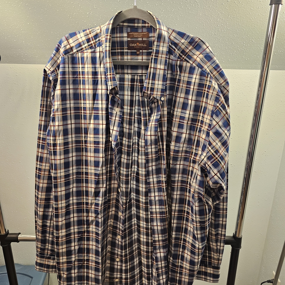 Blue and White Dress Shirt with Classic Plaid Design